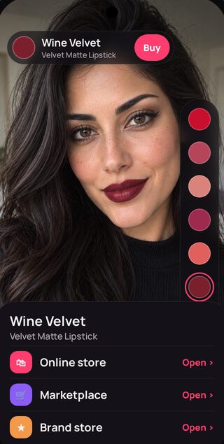 Find my lipstick shade: the app opens the shade in an online store